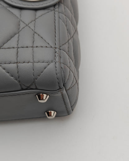 Christian Dior Lady Dior Mini in Grey Lambskin with Crystal-Embellished Strap