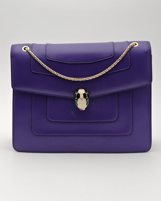 Bvlgari Serpenti Forever Shoulder Bag in Purple Smooth Leather with Gold Hardware