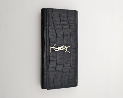 Saint Laurent Classic Monogram Clutch in crocodile-embossed leather